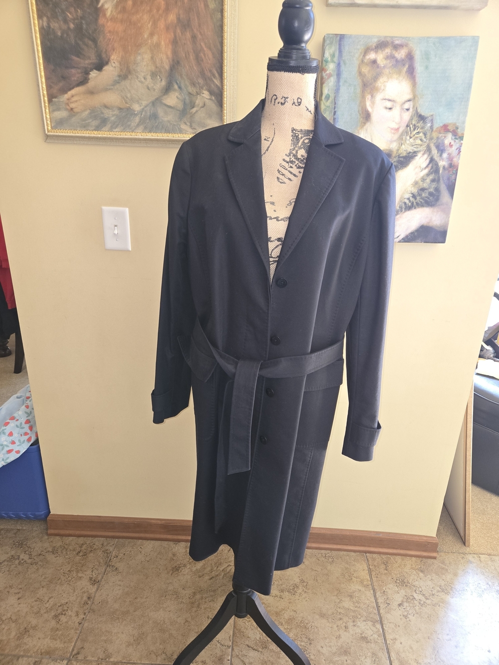 Brooks Brothers Navy Long Trench Coat with Belt